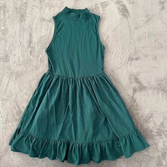 Zara Mock Neck Sleeveless Teal Tiered Mini Dress Women's MEDIUM - Picture 1 of 6